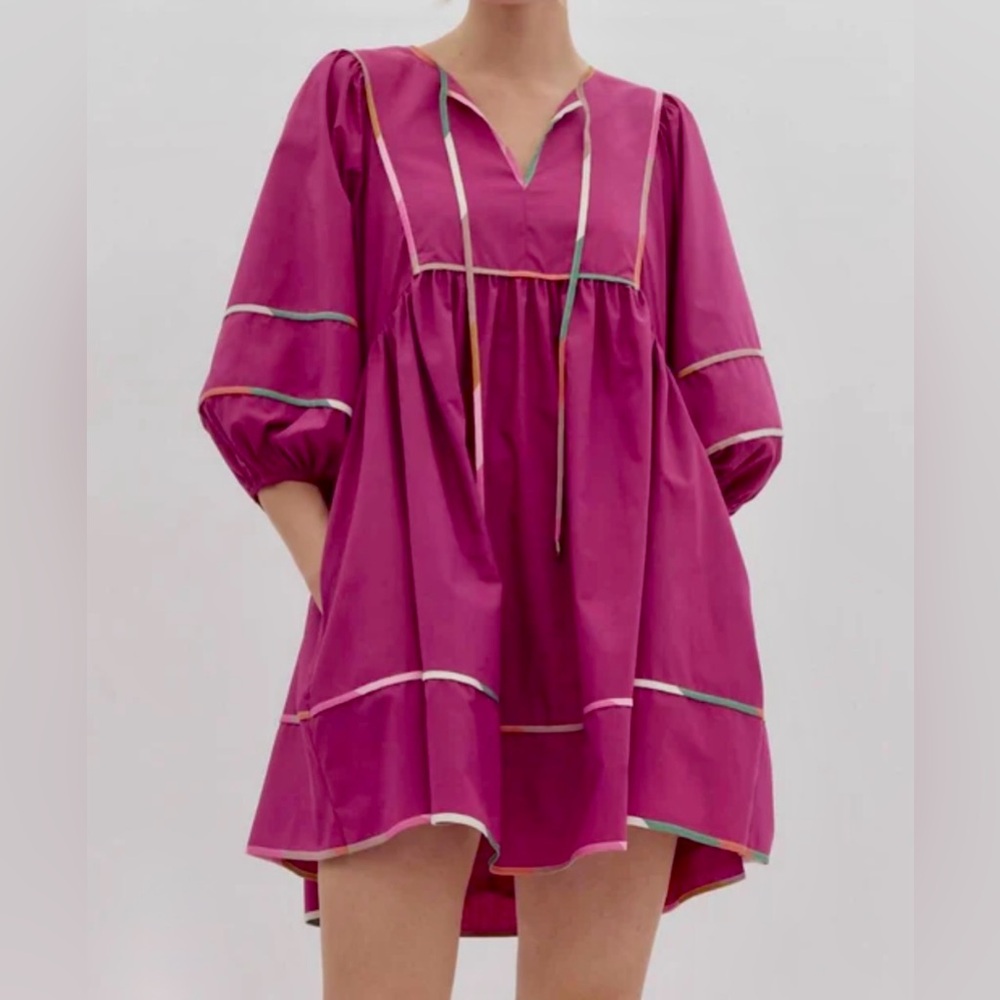 entro Fuchsia Mini Dress with Contrasting Trim